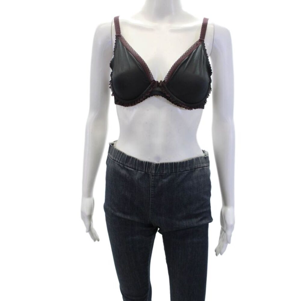 Huit Lingerie Womens Lace Trim Sheer Full Coverage Bra Black Size 32D